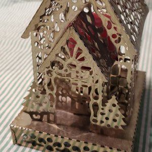 Brass Filigree House Candle Holder w Candle Christmas All Occasion
